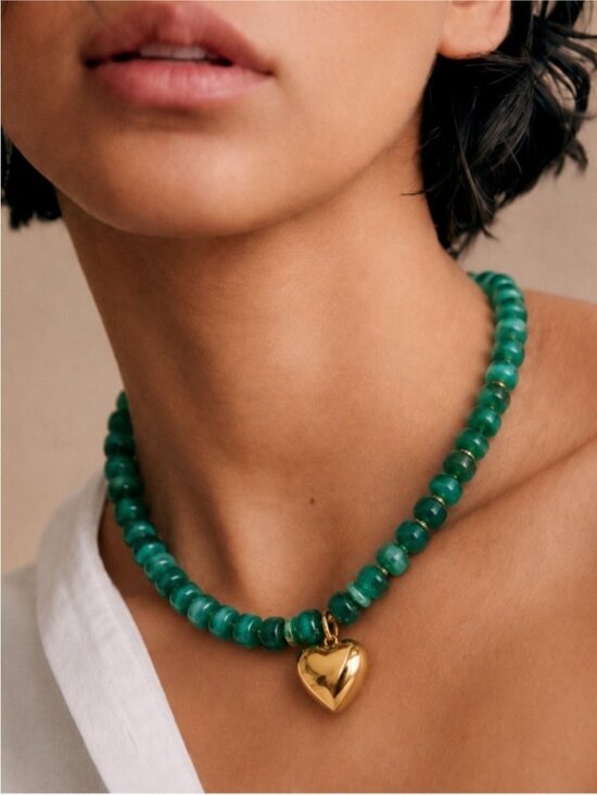 Anthropologie Jewelry - New! Coastal Colorful Green Bead Gold Heart Dopamine Necklace NWOT 5039
